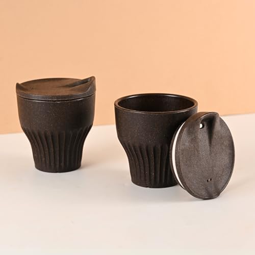Image of Eha Earth Friendly Rafter Coffee Mug with Lid | Tea Cup Set | 250 ml | Made with Rice Husk | Microwave Safe Mugs for Gifting | 2 Unit | Coffee