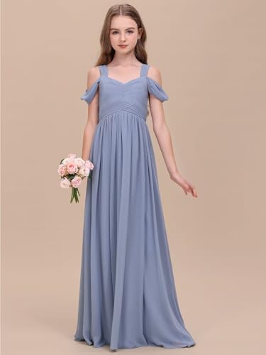 Chiffon Junior Bridesmaid Dress for Wedding Kids Cold Shoulder Sleeve Flower Girl Dress Long Princess Pageant Gowns2