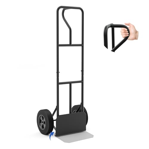 Goplus Hand Truck, P-Handle Hand Truck Dolly w/770LBS Capacity, Vertical Loop Handle, 10” Rubber Wheels, 14.5”x 8.5” Foldable Nose Plate, Heavy Duty Metal Dolly Cart for Lifting, Stairs