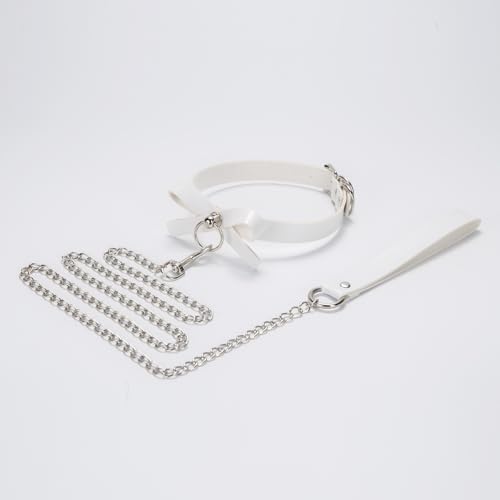 Collier et laisse souple anti-irritation avec nœud papillon blanc pour petit chien - 10