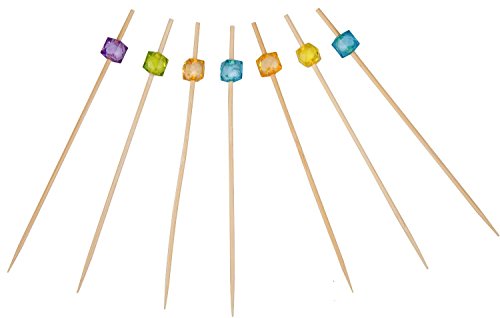 Putwo Picks Handmade Natural Bamboo Sticks With Cube Beads For Cocktail Appetizers Fruits Dessert, 300 Counts, Multicolor #TOP2