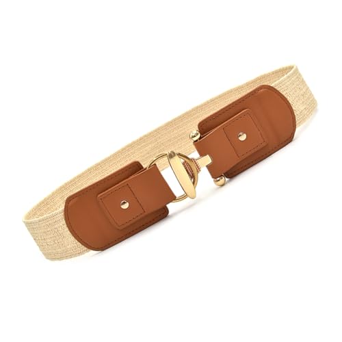Braided Straw Belt with Secure Gold Clasp Lightweight Breathable Elastic Waistband for Dresses Formal Wear Girdle