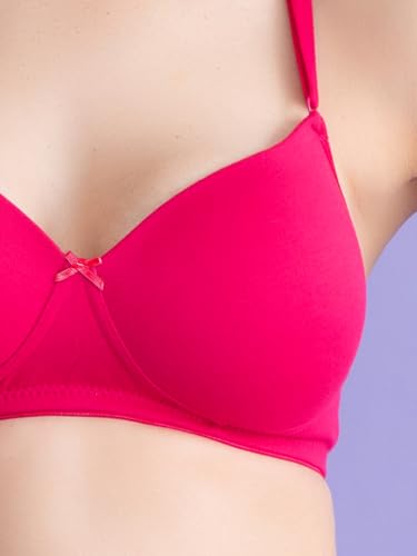 Image of Clovia Women's Cotton Rich Solid Padded Full Cup Wire Free T-Shirt Bra - Dark Pink