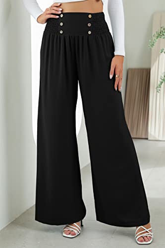 SotRong Wijde Pijpen Zomerbroek voor Vrouwen UK Elastische Taille Pull On Chiffon Uitlopende Palazzo Broek Losse Boho Strandbroek Casual Lichtgewicht Yoga Lounge Broek - Afbeelding 4