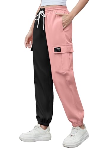 Image of Cromoncent Girls&Womens Cargo Pants Elastic Waist Lightweight Outdoor Jogger Pants, 6 Years - XX-Large