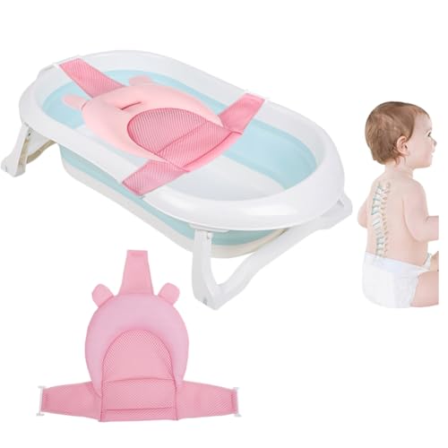 Image of Baby Flotation Bath Cushion Infant Bath Seat Support Net Newborn Bathtub Mesh Pad with Pillow Baby Shower Lie Seat Toddler Bathing Shower Breathable Mat for 0-24 Months