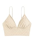 ZAFUL Women's V Neck Tankini Top Ribbed Adjustable Spaghetti Straps Bikini Top Bathing Suit Swim Tops(1-wo White Tops Only,S)