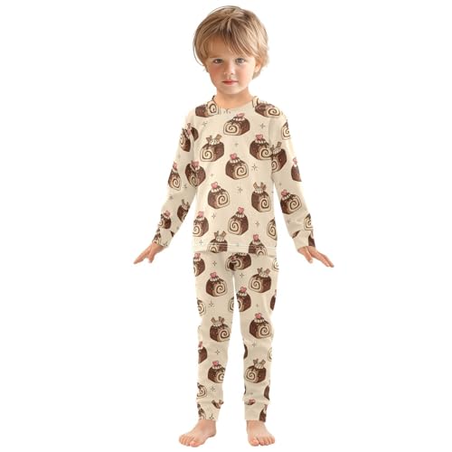 Pajama Sets Long Sleeve Sweet Roll Cake Pattern Soft Comfy Sleepwear 2 Piece PJS 3-8T2