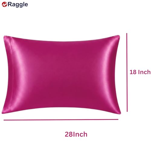 Image of RAGGLE Satin Silk Pillowcase for Hair and Skin Standard Size 18 inchX 28 inch with Soft Breathable Smooth Cooling Pillow Covers for Sleeping or Pillow Protector (2, Rani Pink)