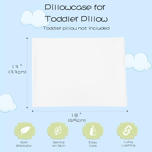 Image of 100% Cotton Toddler Pillow Protectors with Invisible Zipper, 600 Thread Count Sateen Wave Soft Breathable Hypoallergenic Nursery Pillowcases for Kids, 13x18 Inches, Set of 2