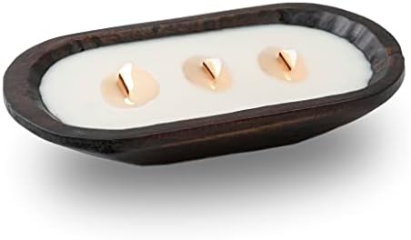 Kiwi Homie 9.06" Wooden Dough Brown Bowl Candles Wood Hand Poured Soy Wax Candle, Farmhouse Long Dough Bowl Candles for Table, 3 Cherry Wood Wick Candle for Wedding Gift (Cinnamon)