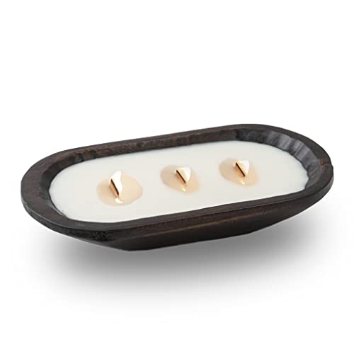 Kiwi Homie 9.06" Wooden Dough Brown Bowl Candles Wood Hand Poured Soy Wax Candle, Farmhouse Long Dough Bowl Candles For Table, 3 Cherry Wood Wick Candle For Wedding Gift (Cinnamon) #TOP3