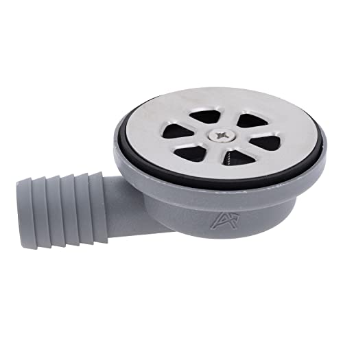 Ambassador Marine - 2 inch Drain, 95 Degree Floor Drain, Low Profile, 1 inch Hose Barb - Brushed Finish - S00-0003-BP-W