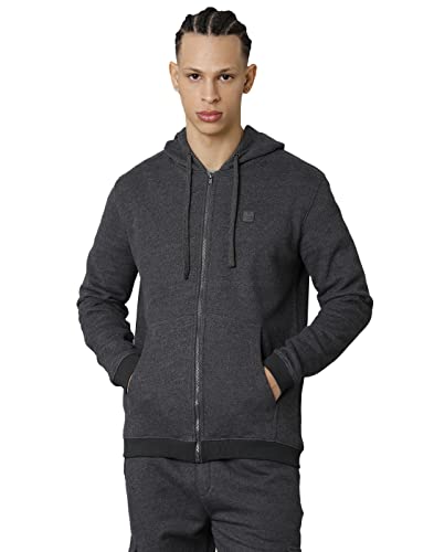 Image of VOI Jeans Men's Solid Cotton Blend Fleece Hooded Sweatshirt-VOSS1160-Sweatshirt