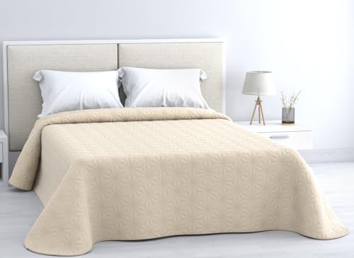HM'S HOME'SECRET Colcha Bouti Estampada de 100% Microfibra Suave - Variedad de Diseños y Tamaños (Liso Beige, Cama 135cm)