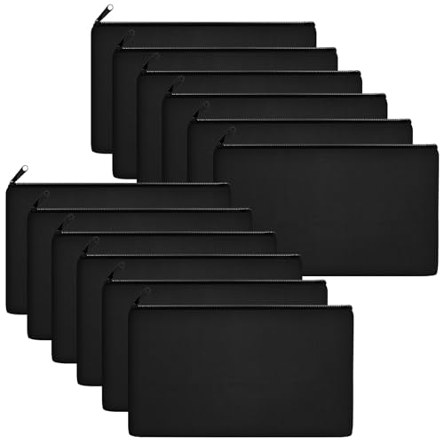 Image of Legigo DIY Craft Canvas Pencil Case - Blank Makeup Pouch, Multi-Purpose Travel Toiletry Bag, Zipper Cosmetic Bags, 8.3 x 5 Inch, Black, 10 Color Zippers