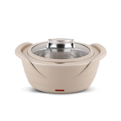 Image of Jaypee Plus Power Serve Inner Stainless Steel Electric Casserole with Glass Lid, 1500 ml, Removable Steel Bowl for Easy Cleaning |Food Grade Serving Set |Ideal for Serving Warm Dish, Beige