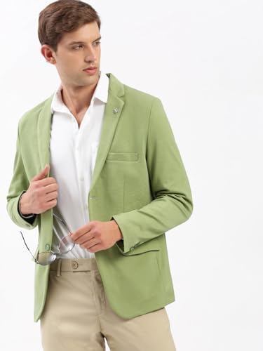 Image of SHOWOFFFF Men Solid Single Breasted Casual Blazer | Notched Lapel Full Sleeves Cotton Blazer for Mens | Slim Fit Regular Length Blazer for Men's