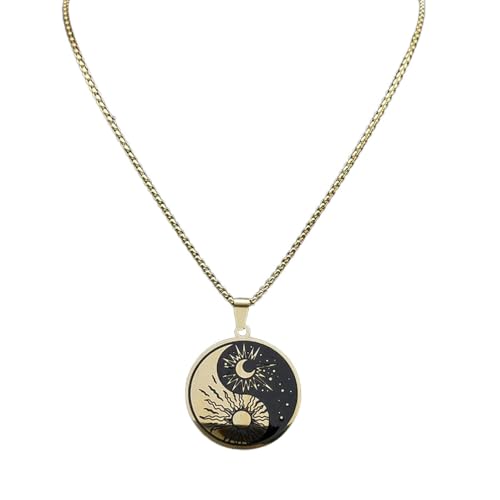Collar para mujer, collar con colgante de luna y sol Yin Yang para mujeres y hombres, collares Taiji de color dorado, amuleto de joyería colar