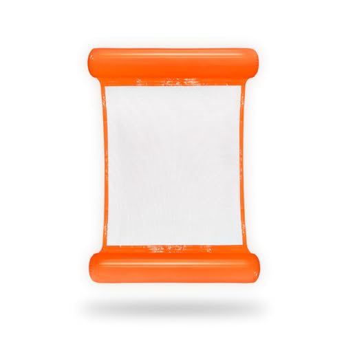 Colchoneta Hinchable para Piscina Adultos - 4 en 1: Hamaca de Agua, Flotador, Tumbona, Silla Deportiva - Color Naranja - Medidas: 110x80 cm - FUN FAN LINE