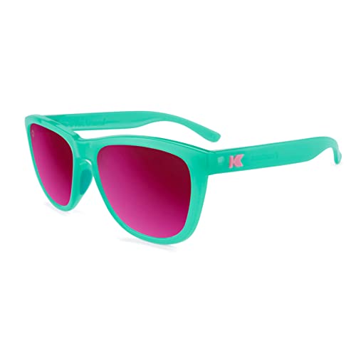 Knockaround Premiums Sport - Polarized Running Sunglasses for Women & Men - Impact Resistant Lenses & Full UV400 Protection, Glossy Green Frame/Pink Reflective Lenses