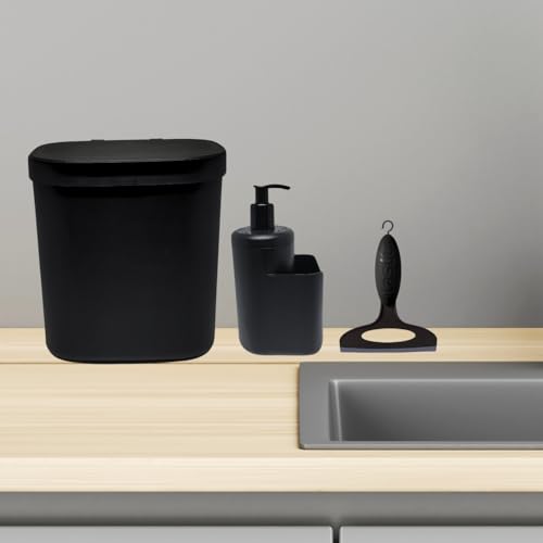 Kit Organização Cozinha Lixeira Pia 3,5 Litros Dispenser Detergente e Porta Bucha Esponja e Rodinho