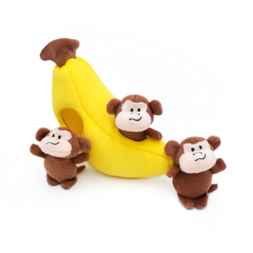 Zippy Paws Burrow Monkey 'n Banana Squeaky Hide and Seek Plush Dogs Toy