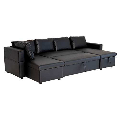 Canapé convertible panoramique Scott noir coffre - HAPPY GARDEN