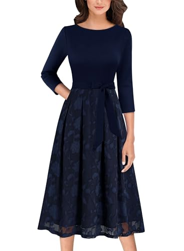 Image of VFSHOW Womens Work Business Casual Church Pockets Belted A-Line Midi Dress