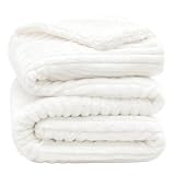 INFIIXSO Sherpa Fleece Queen Size Blanket - Super Soft & Warm Striped Fleece, Cozy Plush Fluffy Large Bed Blanket All Season Use (Off White, 90x90 Inches)