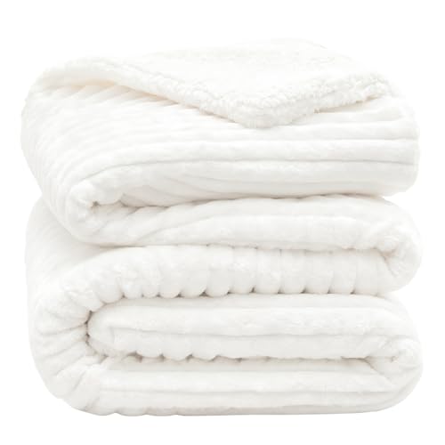 INFIIXSO Sherpa Fleece King Size Blanket - Super Soft & Warm Striped Fleece Cozy Plush Fluffy Large Bed Blanket All Season Use (Off White 104x90 Inches)