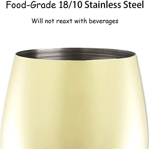 Deayou 2 Pack Stainless Steel Wine Glasses, 17 Oz Unbreakable Stemmed Wine Glass, Gold Steel Shatterproof Wine Goblet, Portable Metal Drinkware For Pool, Champagne, Cocktail, Indoor Outdoor, Party #TOP2