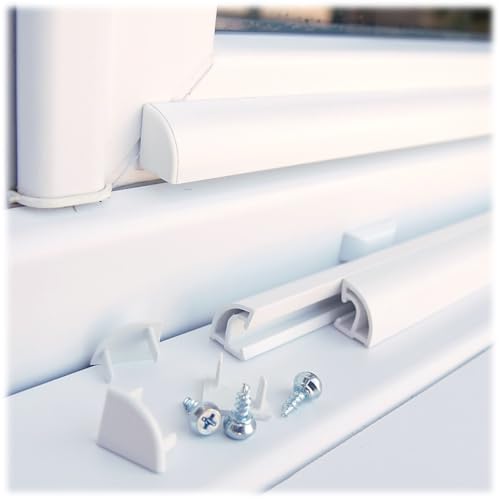 Rejet d'eau PVC blanc pour porte et fenêtre (110 cm) – quart de rond anti-infiltration – profil anti-pluie recoupable 20x16 mm avec vis et embouts