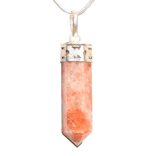 Zenergy Gems CHARGED Faceted Himalayan Sunstone Point Crystal Perfect Pendantโข + 20" Silver Chain + Selenite Heart Charging Crystal Included (HEALING ENERGY)