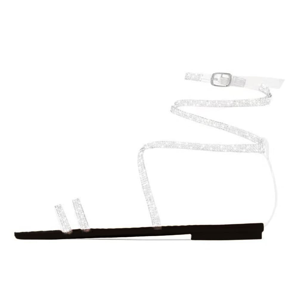 Women's Rhinestone Lace Up Flat Sandals