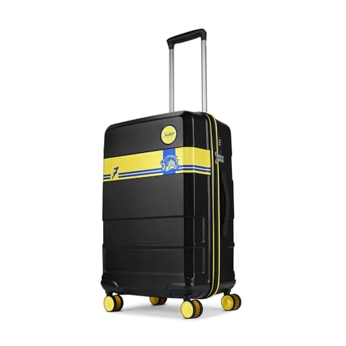 Image of Skybags Whistle Podu Check-in Trolley Bag 68cm | Medium | Hard Luggage | Official CSK Edition 8-Wheel Suitcase | TSA Lock with Anti-Theft Zipper | Polycarbonate | 3 Years Warranty - Unisex (Jet Black)