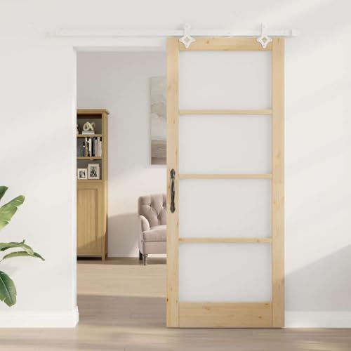 IKAYAA Puerta Corredera de Cristal con Herrajes, Puerta Corredera 86 x 211 cm, Puertas Interior Cristal para para Baño Salón Sala de Estar Cocina, GT336, Natural y Blanco