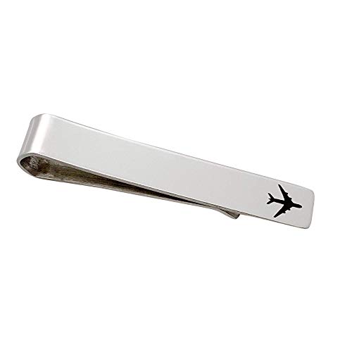 Silver Stainless Steel Engraved Airplane Jet Pilot, Co-Pilot, or Flight Attendant Tie Bar Clip