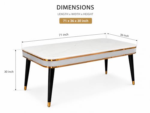 Image of WOODEN SPACE 6-Seater Wooden Dining Table Set | Nano Composite Marble Top | Solid Wood Base | Modern Dining Room Furniture with 6 Chairs (Light Grey Vintage)