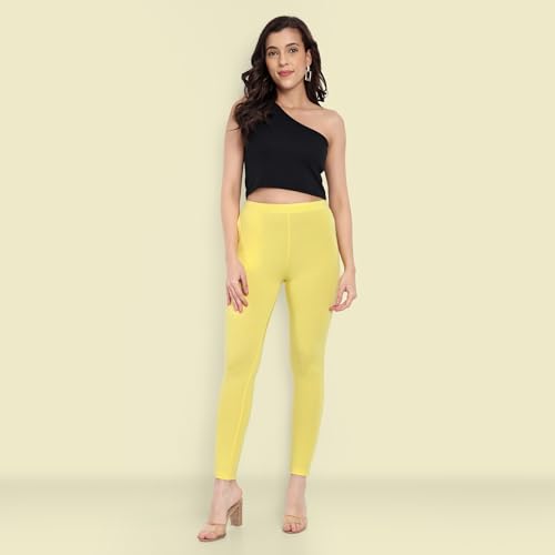 Image of ONE SKY Women Full Length Leggings | Cotton Modal Spandex Blend | High Waist Stretchable & Bio-Washed Fabric | Colour-Lock Technology | Comfortable Leggings for Women