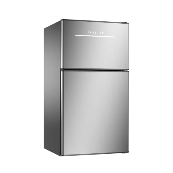 Frestec Mini Fridge with Freezer 3.5 Cu.Ft. 2 Door Refrigerator and Freezer Small Fridge for Bedroom Home Office Dorm, Small Drink Chiller, 37 dB Low Noise, Stainless Steel