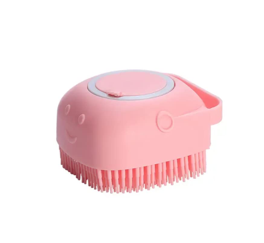 Washing Brush for Dog Cat Pet Shampoo Dispenser Scrubber with Soft Bristles Dog Bath Grooming for Short and Long Hair Suitable for Deshedding (Pink)