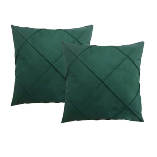 Kit 2 Almofadas Cheias Drapeadas em Suede 45x45cm(VERDE MUSGO)