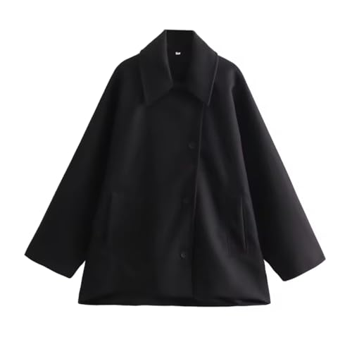 Caban oversize noir chaud avec grand col et coupe décontractée élégante