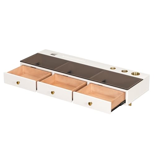 Image of JIVOIT Multi-Purpose Wall-Mounted Vanity Table, 47 inch Floating Shelf with Three Drawers, Electronic Equipment Holder, Mounted Desk, Floating Table for Bedroom, Bathroom, Hairdressers