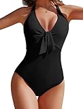 AI'MAGE Women's One Piece Swimsuits Halter Bathing Suits Push Up Swim Suits Slimming Tummy Control Swimwear Black,Medium