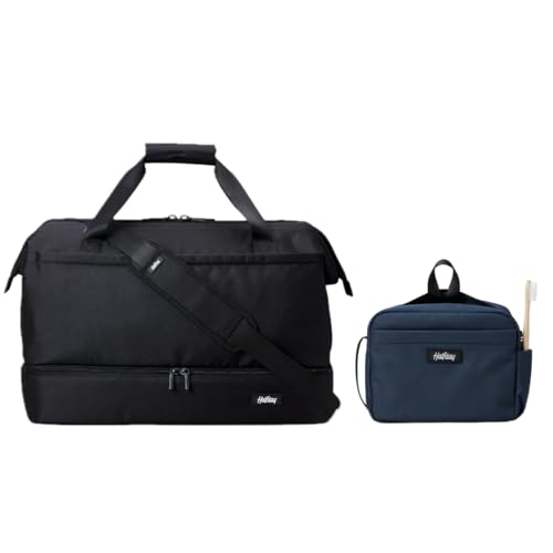 Halfday Double Decker Weekender Bag 40L Carry-On Duffel, Jet and Sidecar Toiletry Kit, Marine