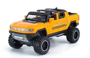 Image of Scale 1:24 Scale Hvmmar Pickup Convertible Alloy Diecast Pullback Metal Car Toy with Sound Light & Opening Doors - Best Gift Toy for Kids (1:24 Hvmmer Pickup Convertible - Orange)