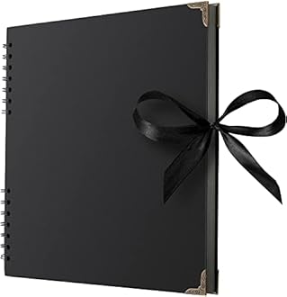Bstorify Square Large Black Scrapbook Photo Albums 80 Pages (11 x 11 inch) Thick Kraft Paper Scrap Book, Memory Book, Ribbon Closure - Ideal for Your Scrapbooking, Art & Craft Projects