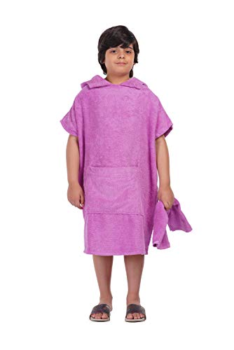 ALLEN & MATE Kids 100% Baumwollkapuzen-Handtuch Badeponcho für Kinder, Poncho mit Taschen ideal zum Schwimmen, Urlaub, Strand, Surfen und Baden (Rosa, 10-13 Jahre) Cover